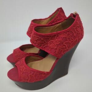 Charlotte Russe Womens Red Chunky Platform Wedge Heels Open Toe Size 7